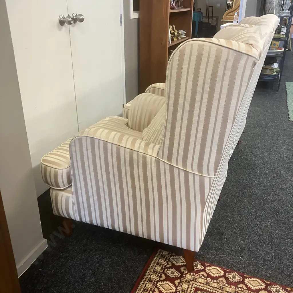 Pair of Warwick Fabric Striped Wing Back Armchairs Ex Lounge Innovation Australia Image 1++