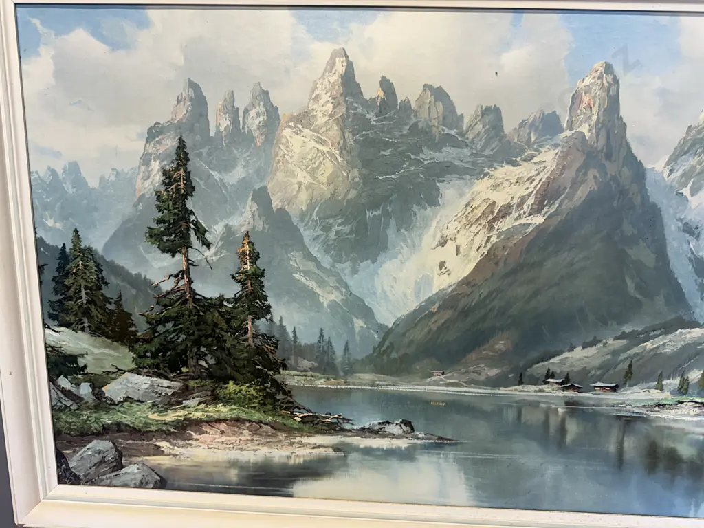 Vintage Signed Framed Artwork 'Dolomites (Cristallo)' Mountain Scene H64,W48,D33cm. Image 1++