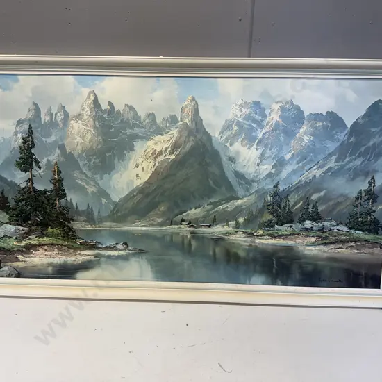 Vintage Signed Framed Artwork 'Dolomites (Cristallo)' Mountain Scene H64,W48,D33cm.