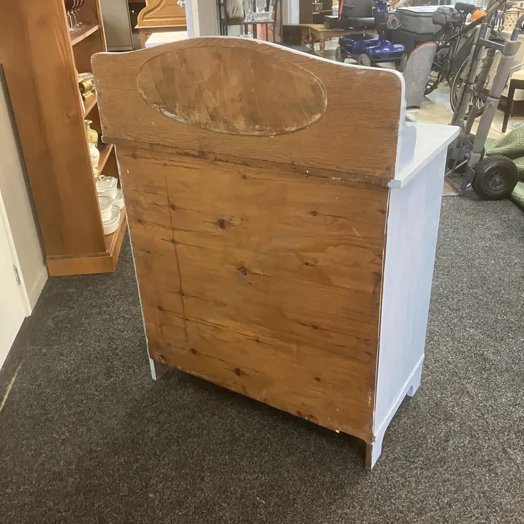 Oak Sideboard / Washstand Painted Blue, Bevelled Oval Mirror, 2 Drawer, 2 Door. H119 W91.5 D49cm Image 1++