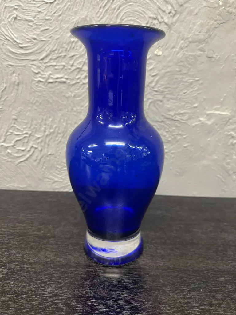 Art Glass Blue & Clear Base Vase H30cm. Image 1++