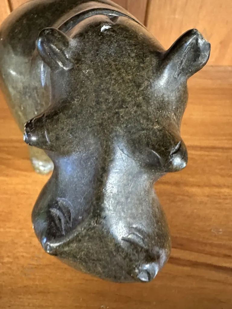 Vintage Soapstone Hippo Figurine (as found) H11,W18cm. Image 1++