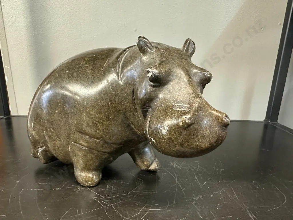 Vintage Soapstone Hippo Figurine (as found) H11,W18cm. Image 1++