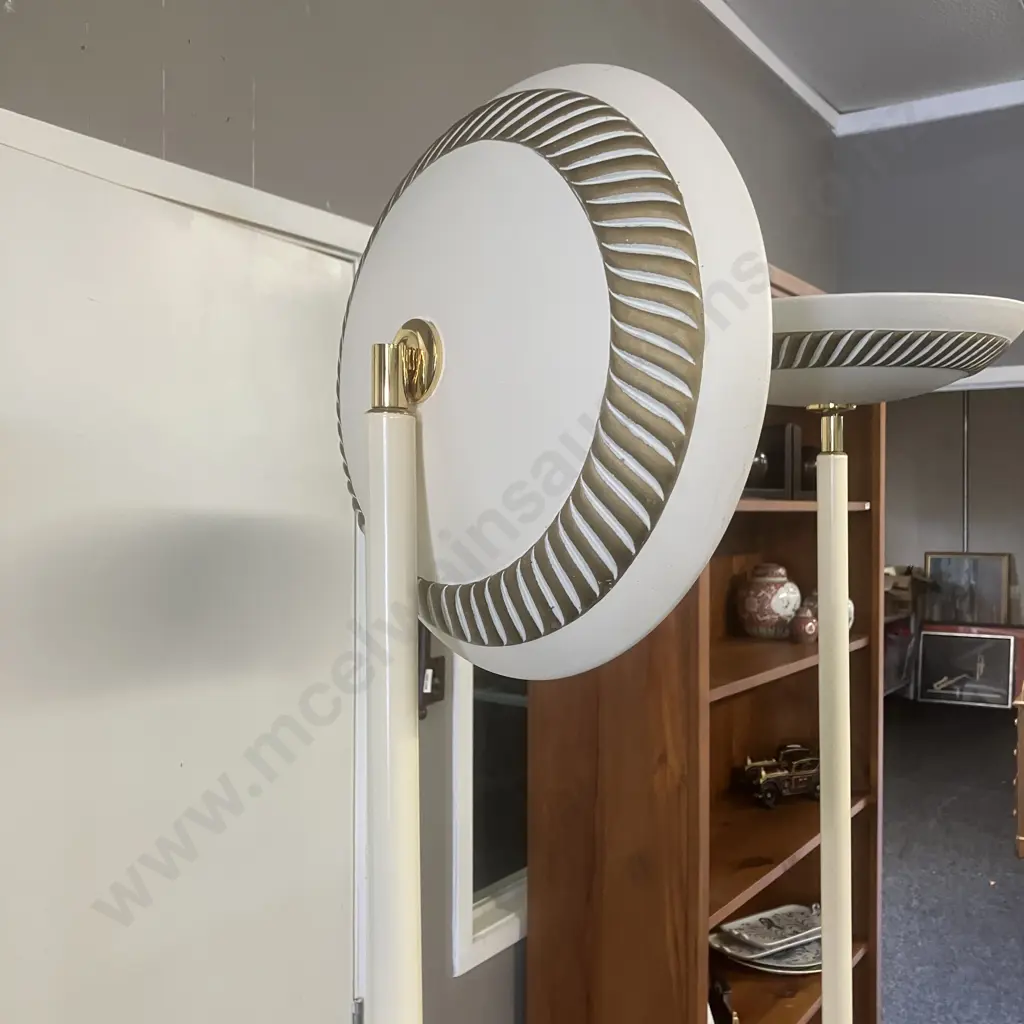 Pair of Italian Up-light Floor Lamps With Ceramic Top Shade & Base Shroud. H184cm With Tilting Top Image 1++