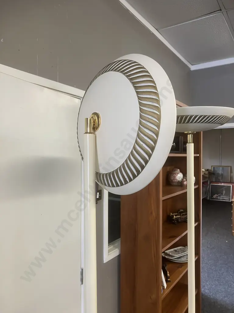 Pair of Italian Up-light Floor Lamps With Ceramic Top Shade & Base Shroud. H184cm With Tilting Top Image 1++