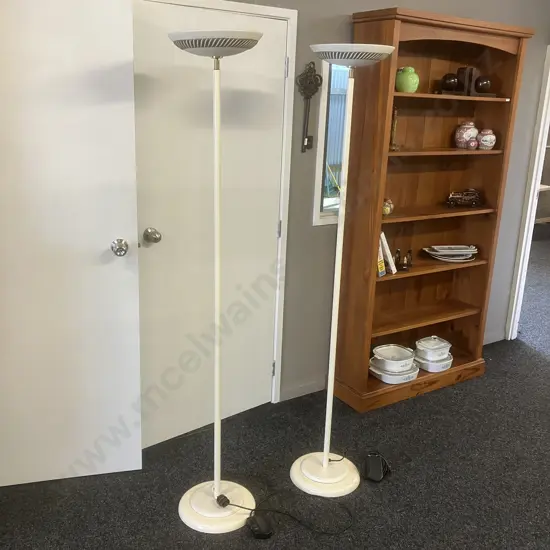 Pair of Italian Up-light Floor Lamps With Ceramic Top Shade & Base Shroud. H184cm With Tilting Top