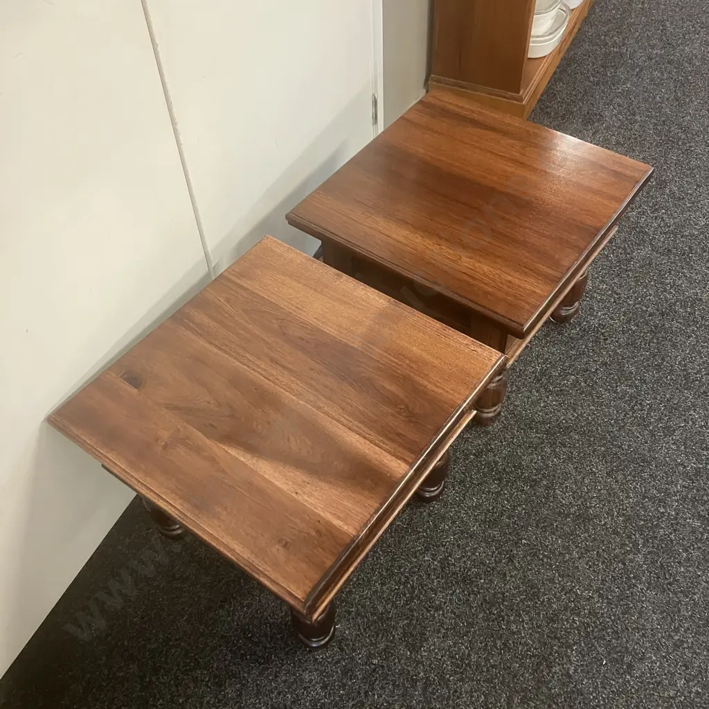 Pair of Dark Wood Square Side Tables, Turned Legs. 43 x 51cm Image 1++