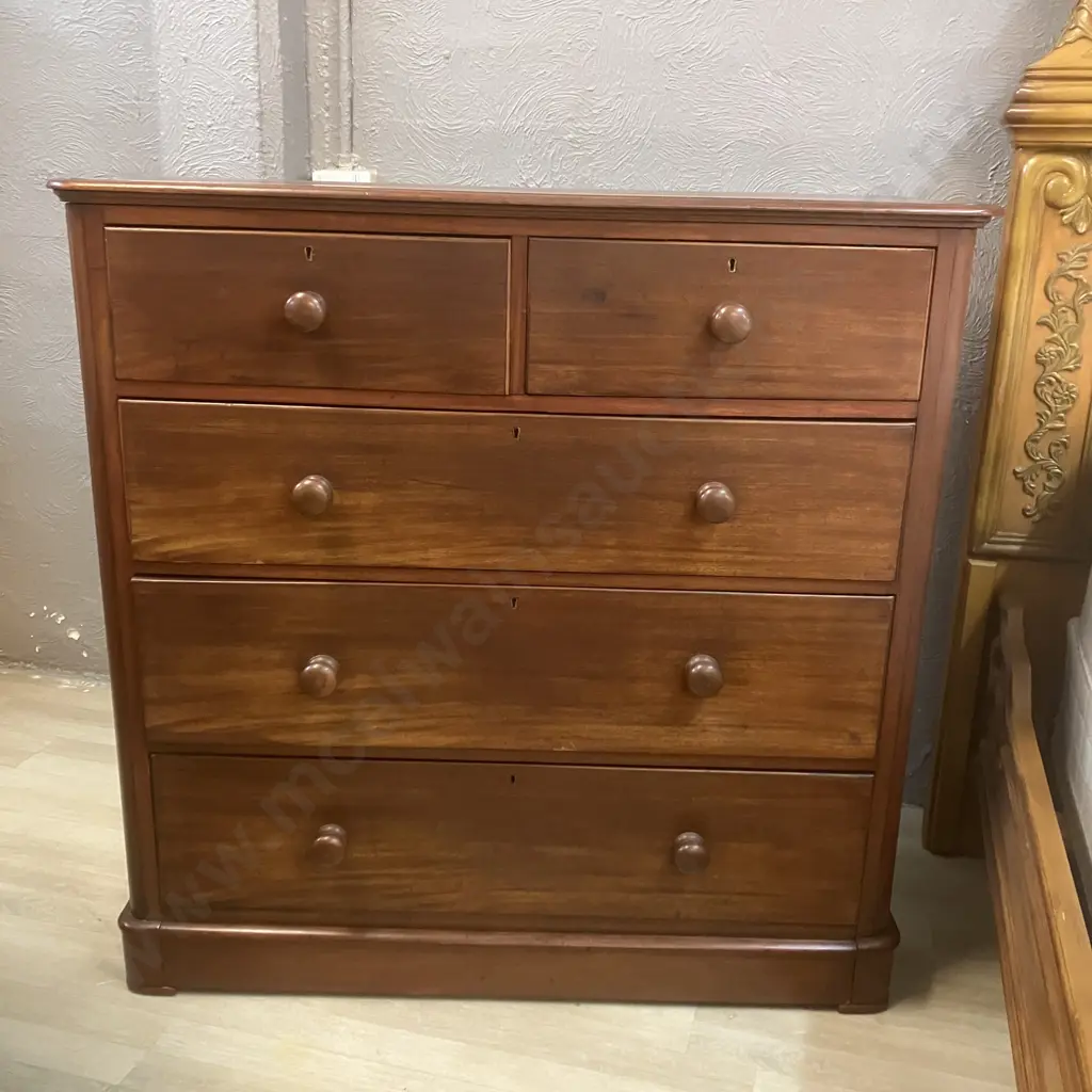 Large Antique Mahogany Scotch Chest Of 5 Drawers. H117 W118 D49cm Image 1++