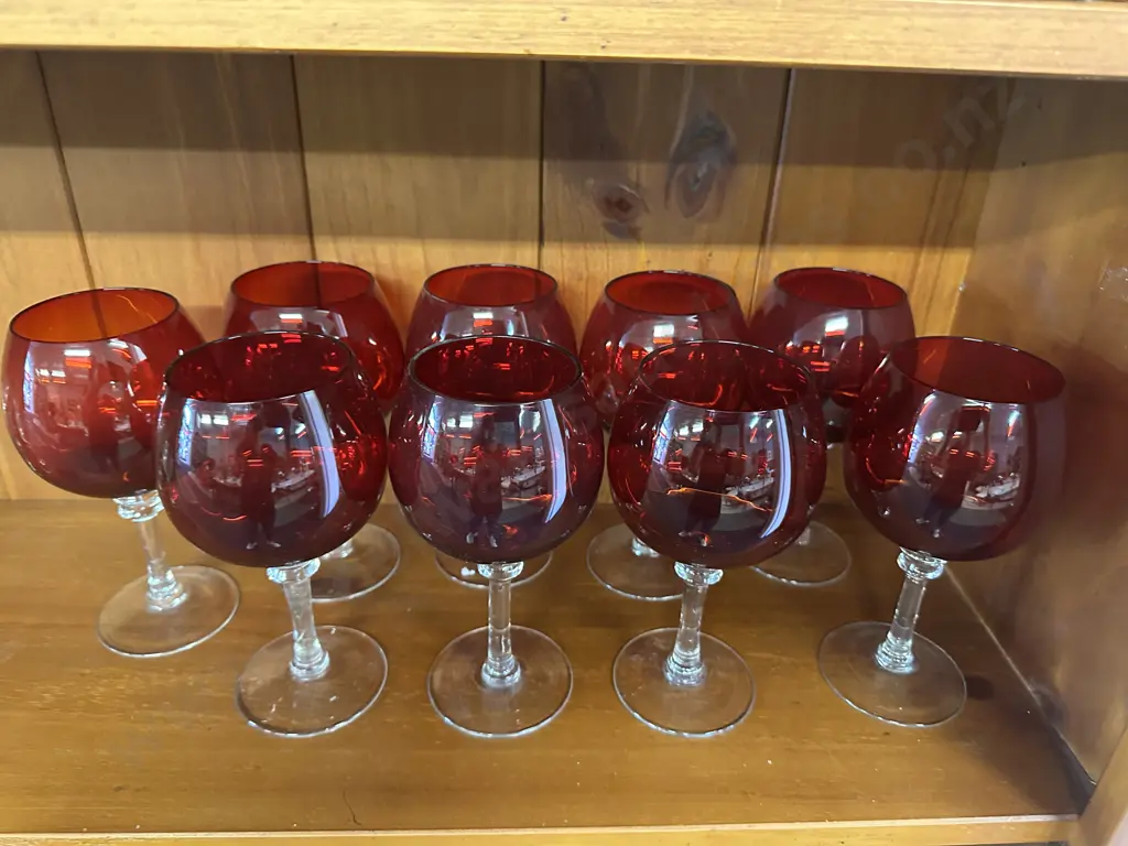 Red Clear Stemmed Brandy/Wine Glasses x9 Image 1++