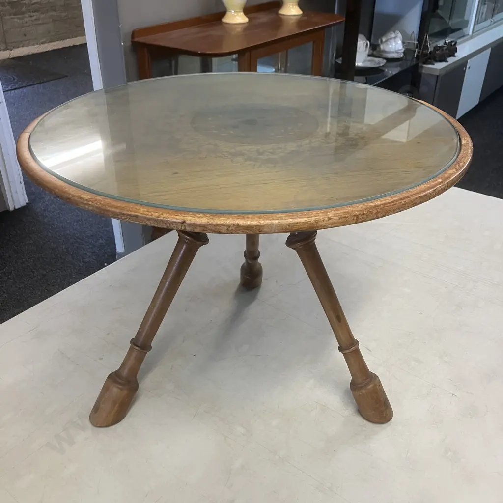 Antique Tri-Leg Occasional Table With Glass Top (As Found) 37 x 50cm Image 1++