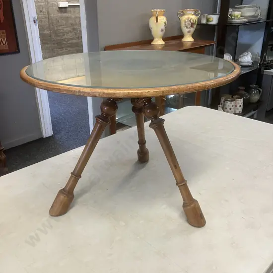 Antique Tri-Leg Occasional Table With Glass Top (As Found) 37 x 50cm