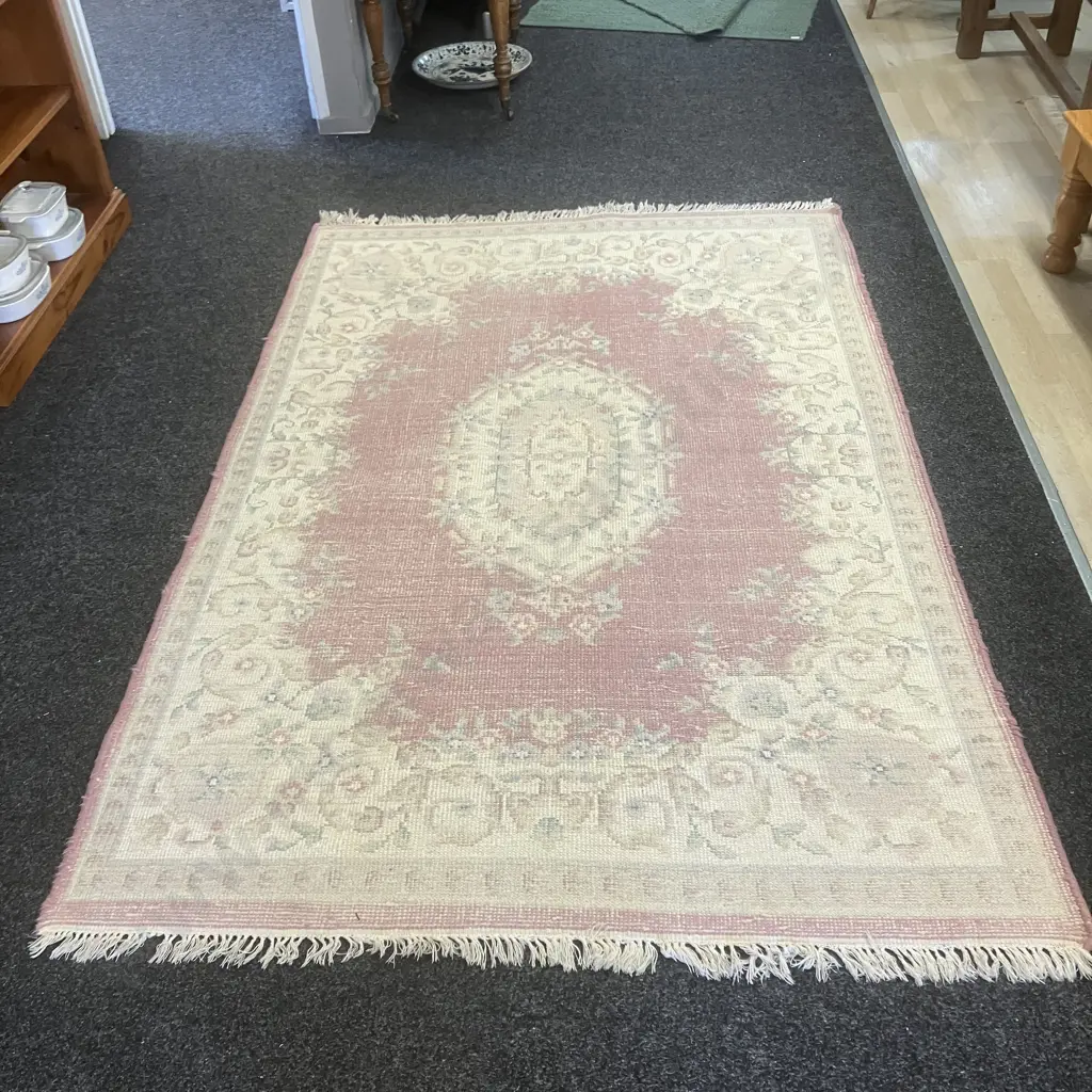 Woollen Floor Rug - White / Burgundy / Green & Blue Tones. 160 x 240cm Image 1++