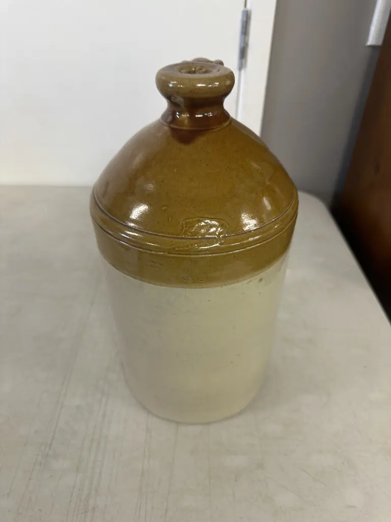 Vintage Two Toned Glazed Stoneware Flagon H33cm. Image 1++