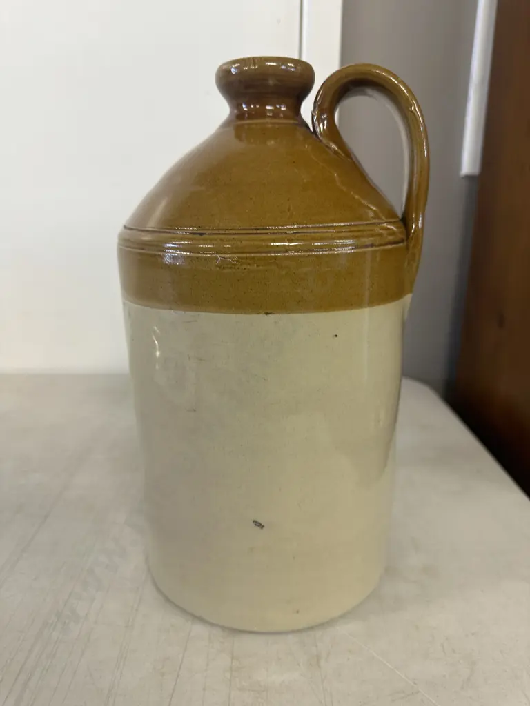 Vintage Two Toned Glazed Stoneware Flagon H33cm. Image 1++