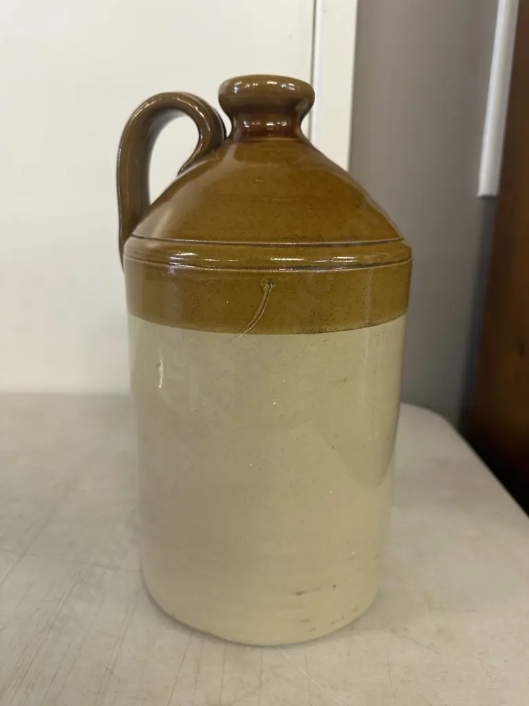 Vintage Two Toned Glazed Stoneware Flagon H33cm. Image 1++