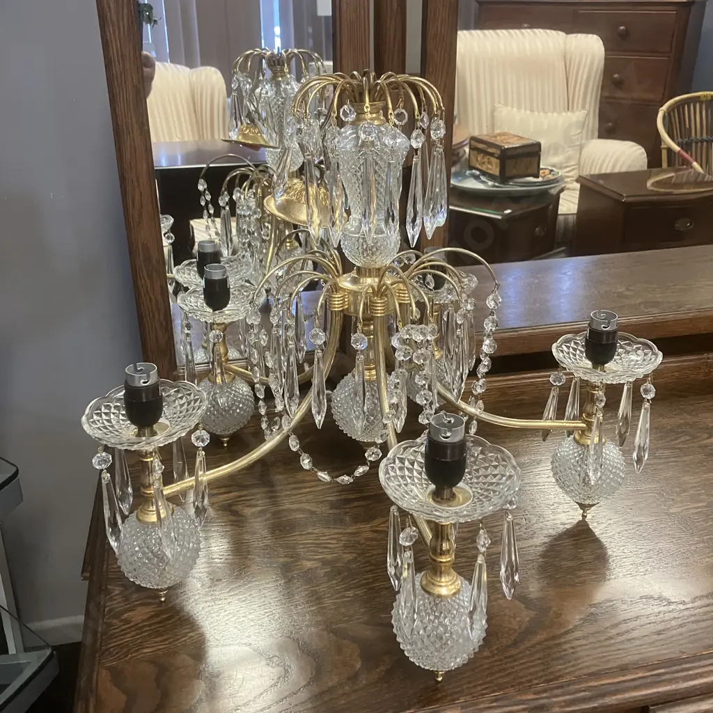 Five Light Gold & Crystal Candleabra (45 x 56cm Approx) Image 1++