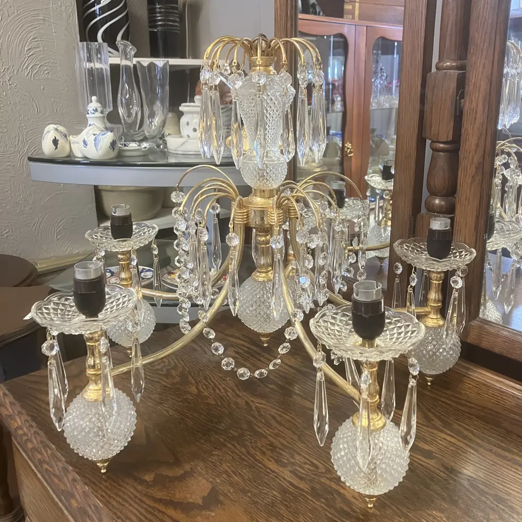Five Light Gold & Crystal Candleabra (45 x 56cm Approx) Image 1++