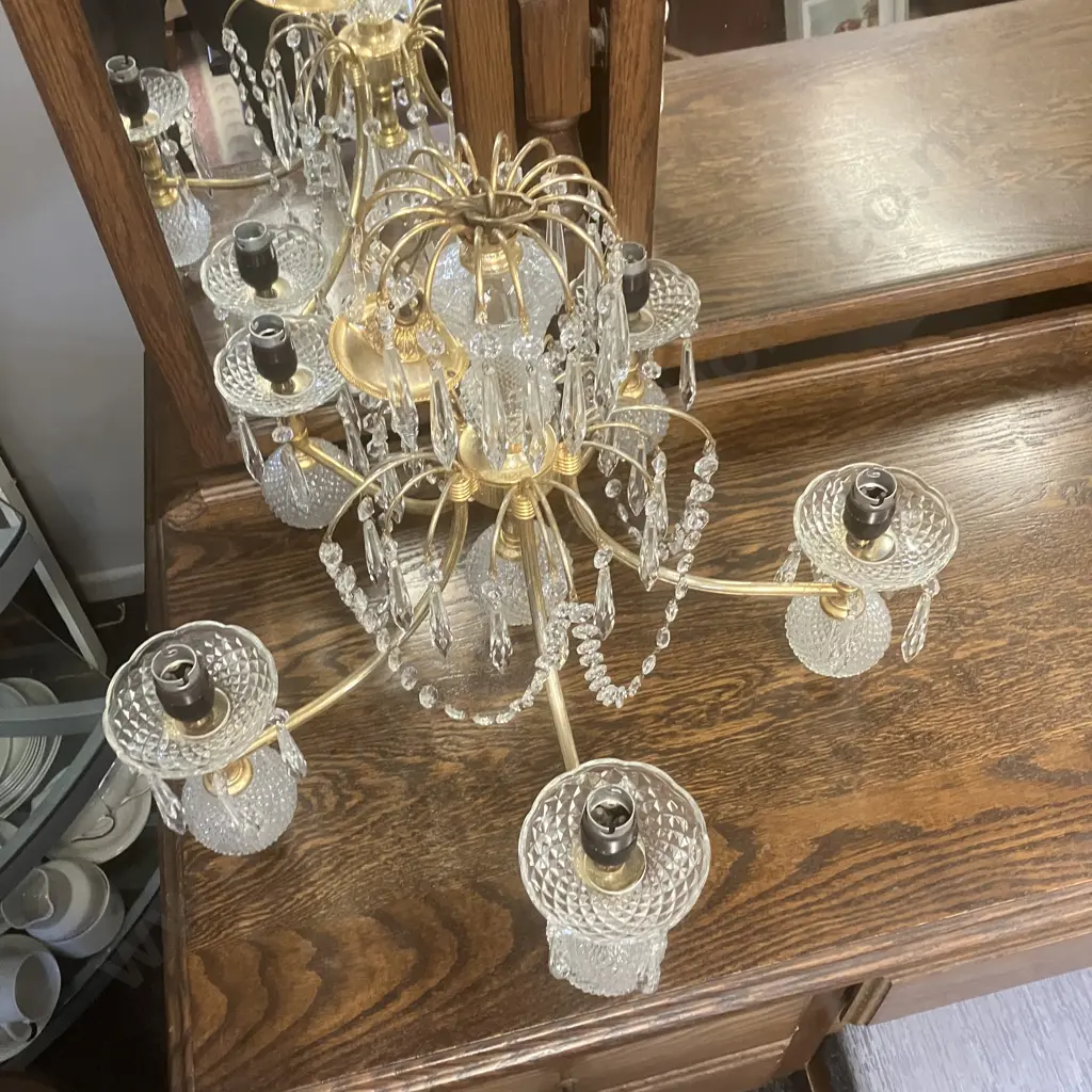 Five Light Gold & Crystal Candleabra (45 x 56cm Approx) Image 1++