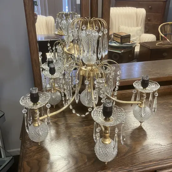 Five Light Gold & Crystal Candleabra (45 x 56cm Approx)