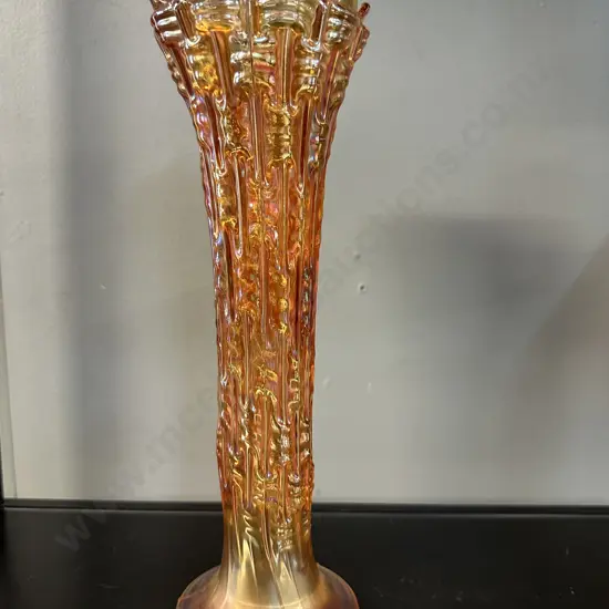 Vintage Dugan Carnival Glass Vase 'Big Basket Weave' Pattern Marigold Colour H27cm.