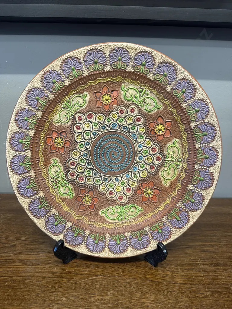 Pottery Wall Plate With Spanish Floral Colours Dia30cm. Image 1++