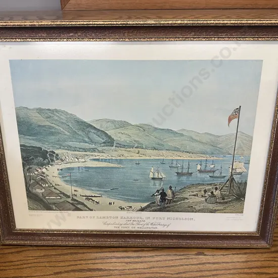 Vintage Gilt Framed Print Part Of Lambton Harbour, In Port Nicholson NZ. H51,W66cm.