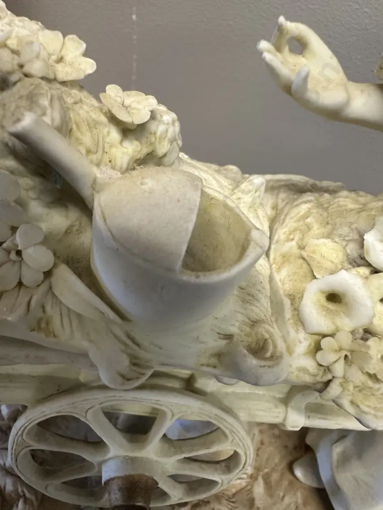 Capodimonte ? Figurine Woman With Flower Cart (af to watering can) #10929 H19,W21cm. Image 1++