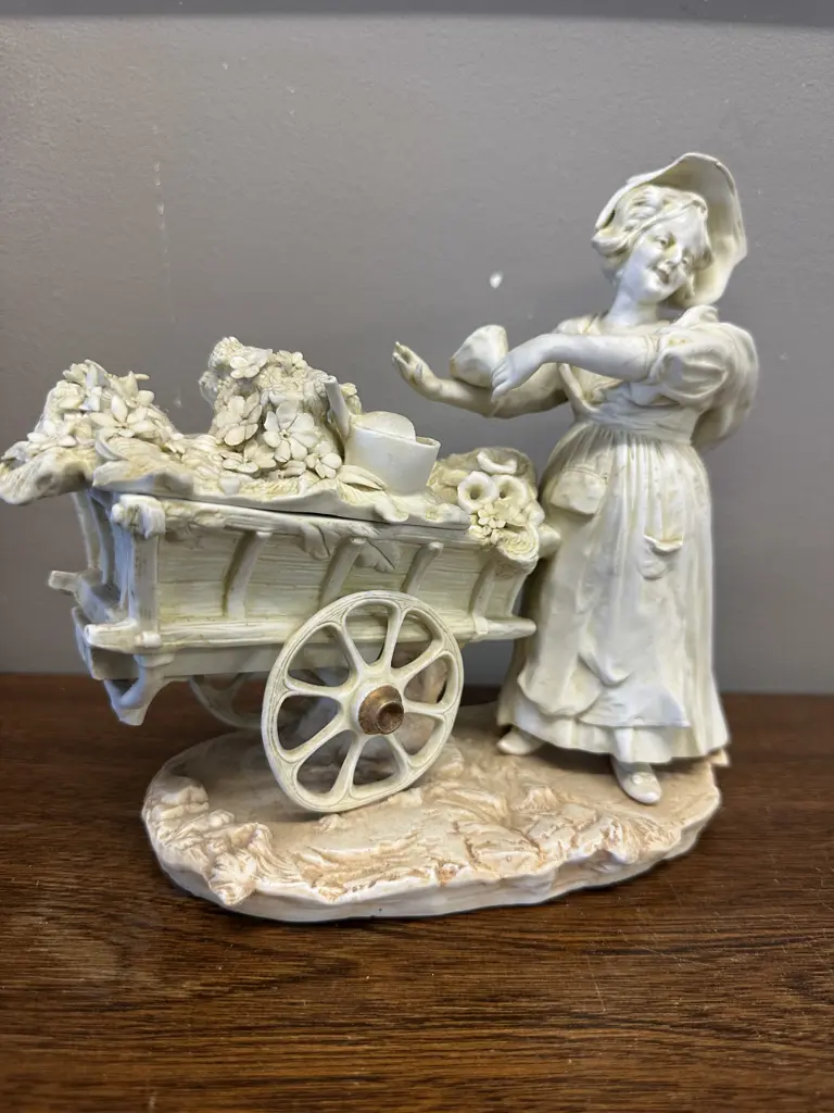 Capodimonte ? Figurine Woman With Flower Cart (af to watering can) #10929 H19,W21cm. Image 1++