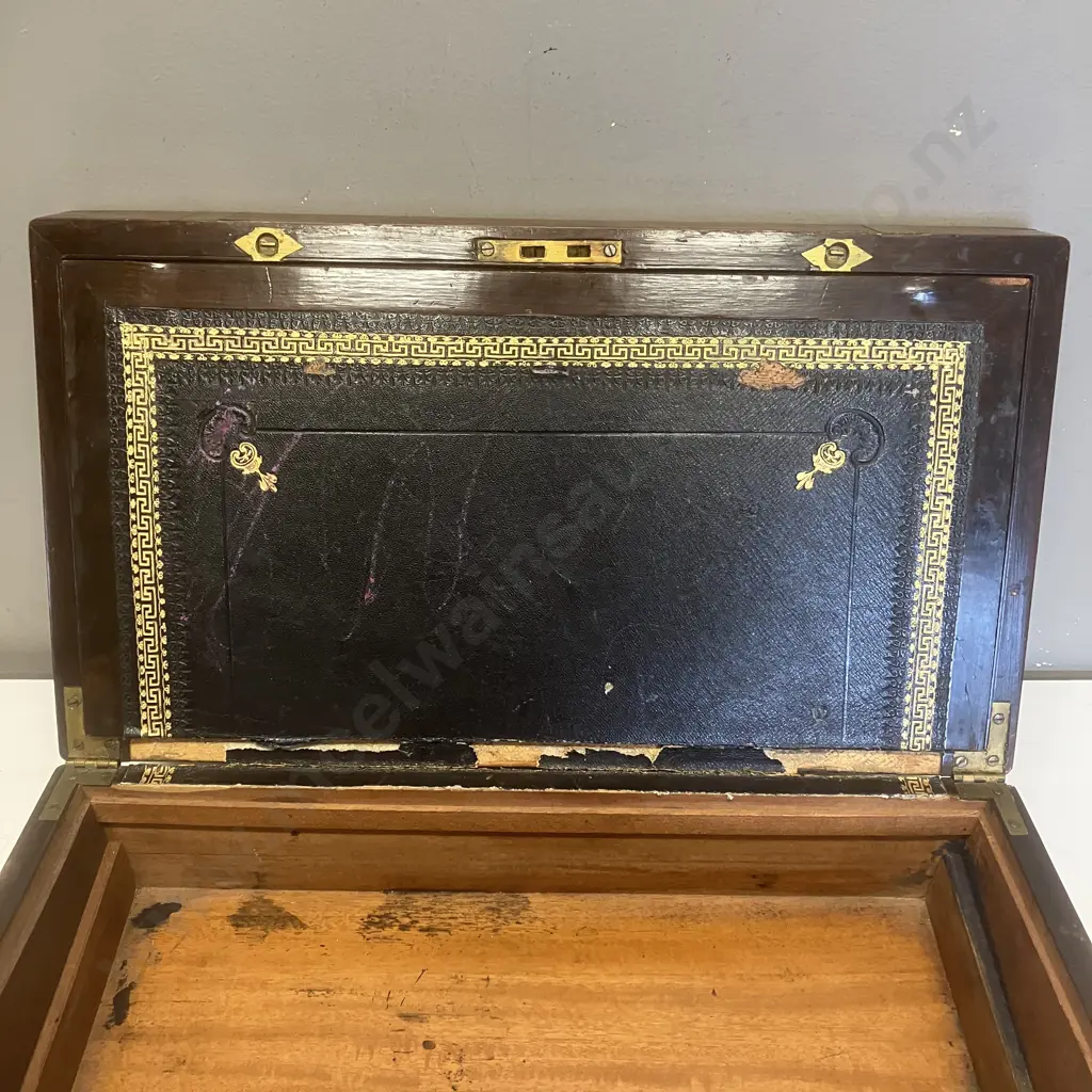 Antique Brass Bound Mahogany Writing Slope - As Found. H16.4 W45 D24.5cm Image 1++