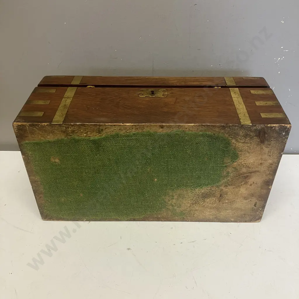 Antique Brass Bound Mahogany Writing Slope - As Found. H16.4 W45 D24.5cm Image 1++