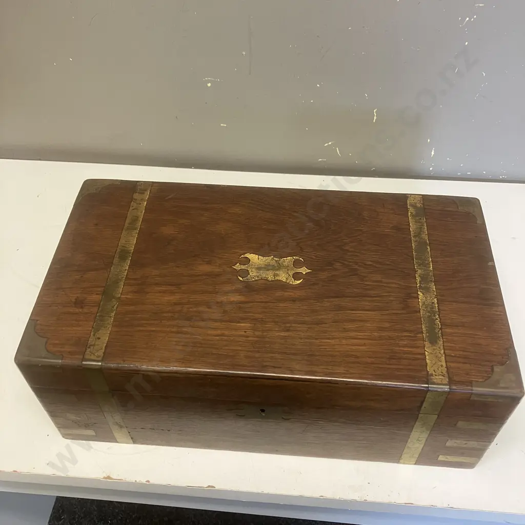 Antique Brass Bound Mahogany Writing Slope - As Found. H16.4 W45 D24.5cm Image 1++