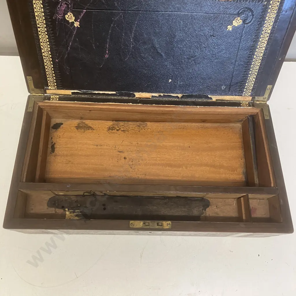 Antique Brass Bound Mahogany Writing Slope - As Found. H16.4 W45 D24.5cm Image 1++