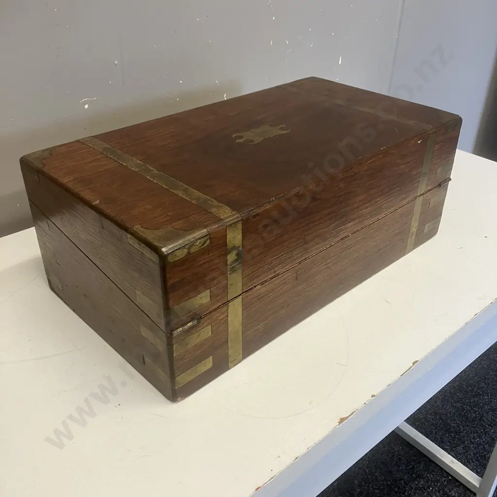 Antique Brass Bound Mahogany Writing Slope - As Found. H16.4 W45 D24.5cm Image 1++