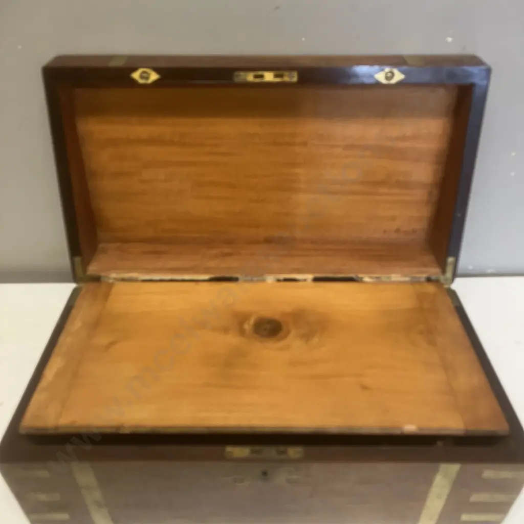 Antique Brass Bound Mahogany Writing Slope - As Found. H16.4 W45 D24.5cm Image 1++