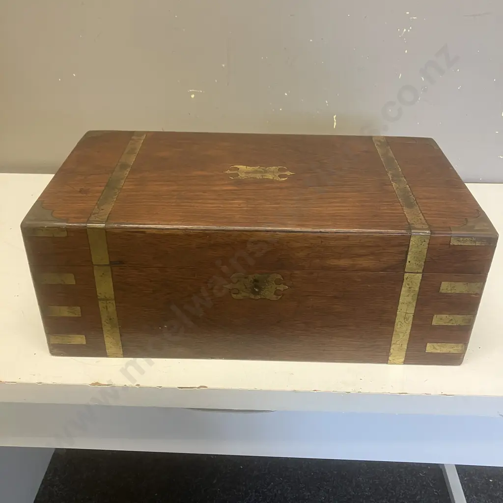Antique Brass Bound Mahogany Writing Slope - As Found. H16.4 W45 D24.5cm Image 1++