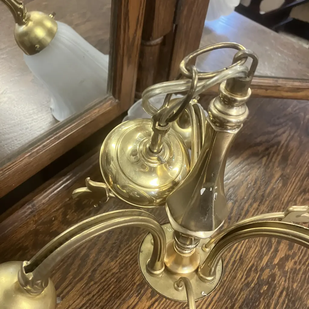 Vintage Brass & Frosted Glass 3 Light Ceiling Pendant Image 1++