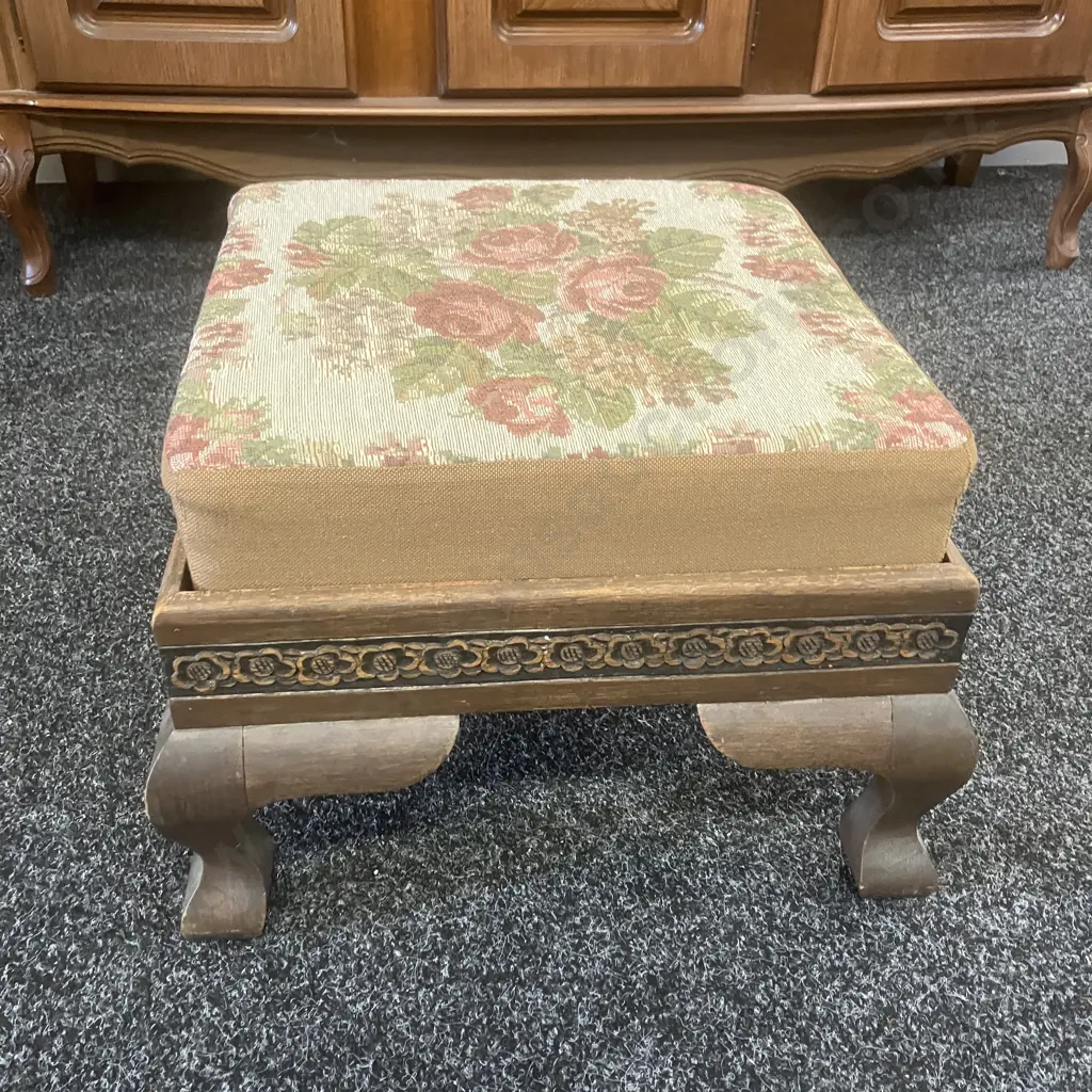 Antique Footstool With Floral Top Image 1++