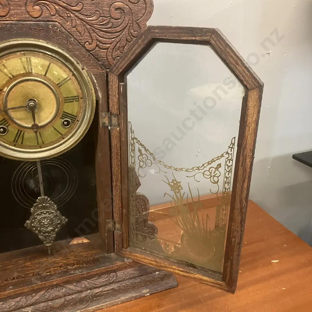 Antique Gingerbread Mantle clock with Key. H65cm Image 1++