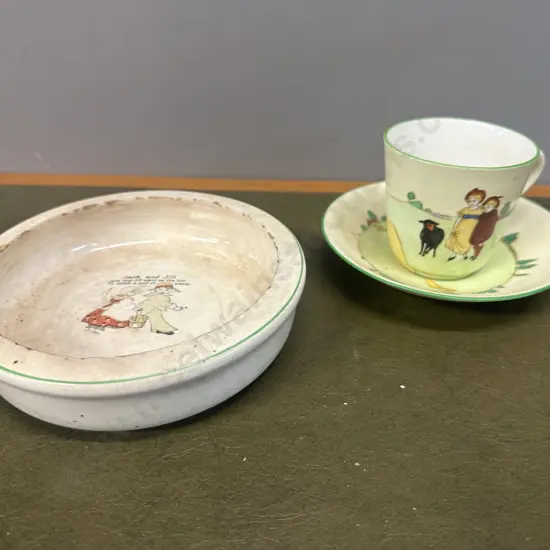 Birks, Rawlins & Co England (1900-1933) Nursery Rhyme Cup & Saucer With A Very Old Cereal Bowl