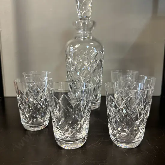 Vintage Crystal Decanter & Six Sherry Glasses