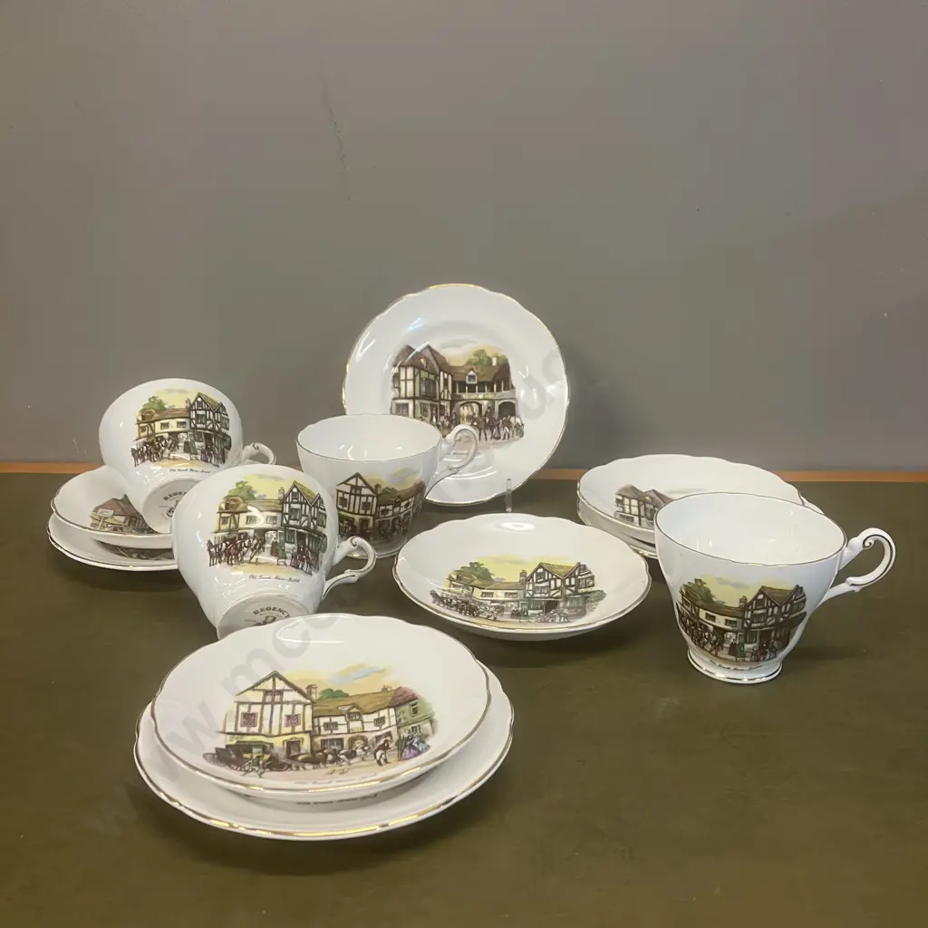 Assorted Regency Bone China English Old Coach Houses Cups, Saucers & Plates Image 1++