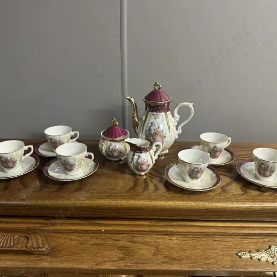 Japanese Lustreware Coffee Pot, Creamer, Sugar Bowl & Demi Cups & Saucers