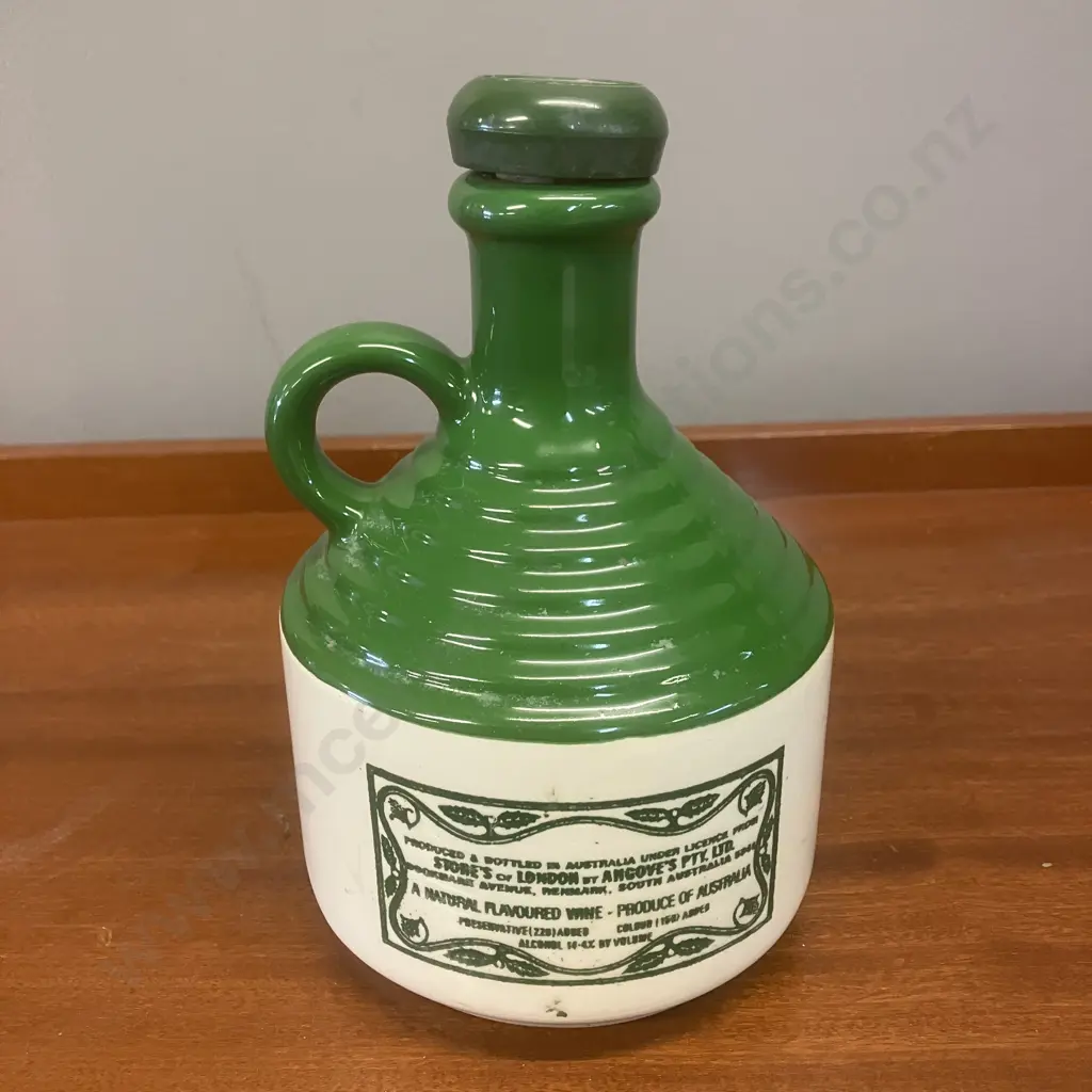 Vintage Collectable 'Stones Original Green Ginger Wine' Stoneware Jug With Cylindrical Stepped Top. H19cm Image 1++