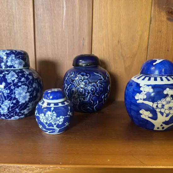 Vintage Porcelain Ginger Jars Blue & White