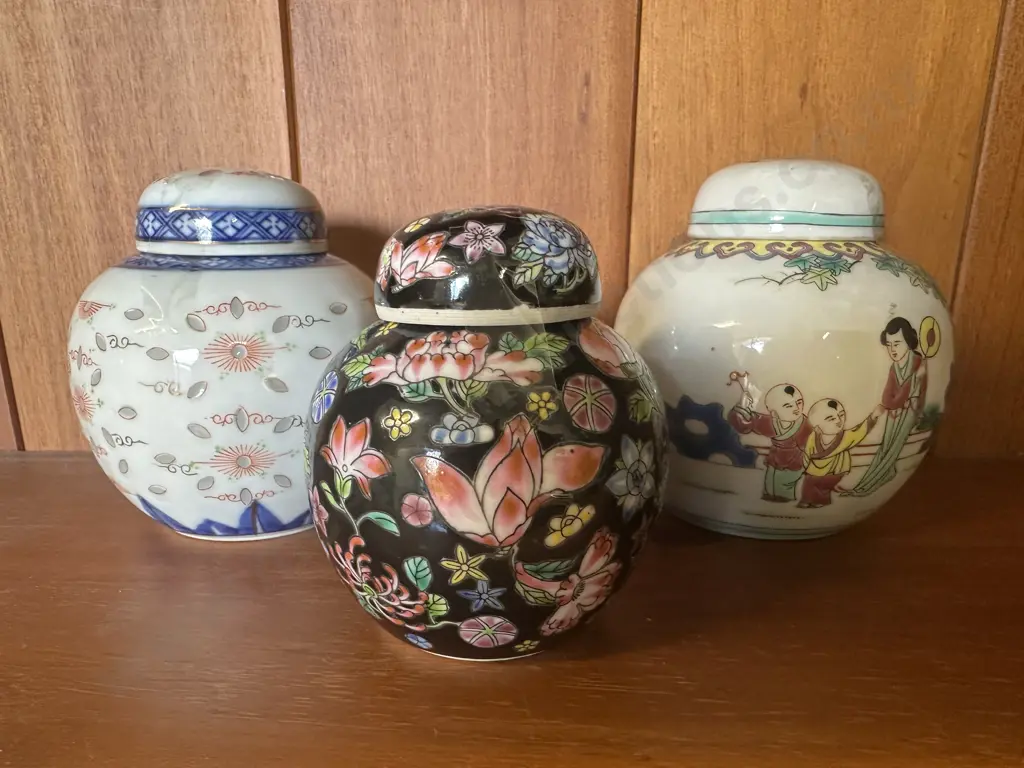 Vintage Porcelain Ginger Jars x3 Image 1++