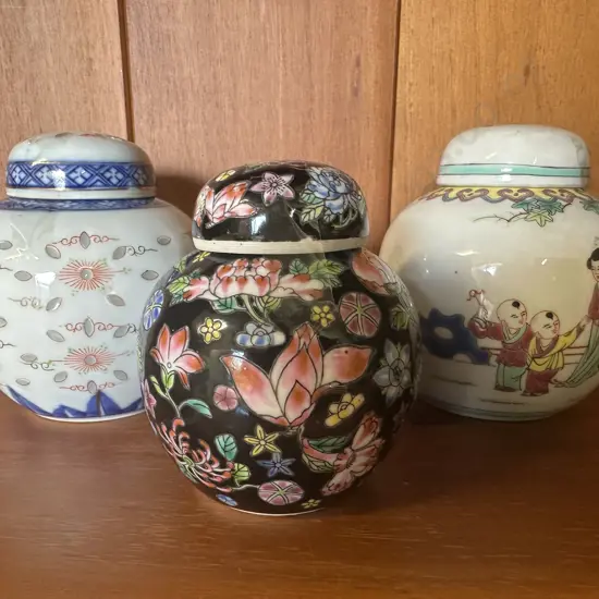 Vintage Porcelain Ginger Jars x3