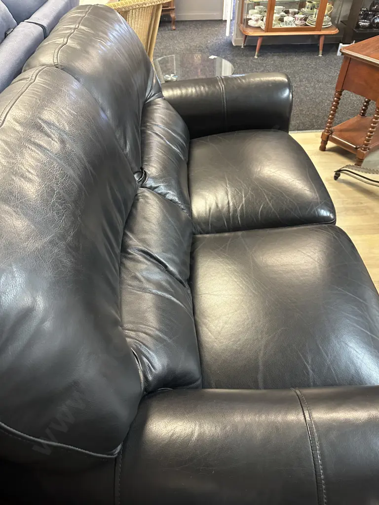 Black Leather KOVAC Ranfurly 2 Seater Sofa, Black Wooden Turned Front Feet Image 1++