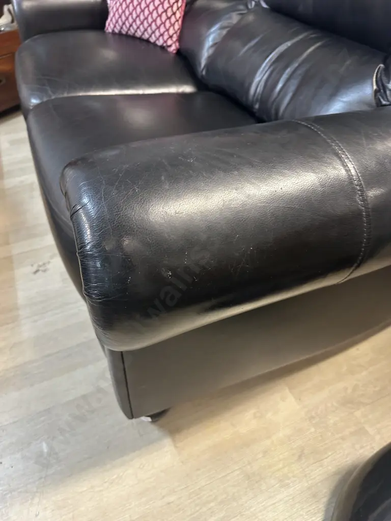 Black Leather KOVAC Ranfurly 2 Seater Sofa, Black Wooden Turned Front Feet Image 1++