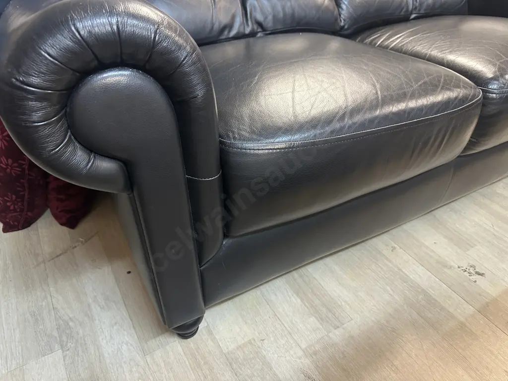 Black Leather KOVAC Ranfurly 2 Seater Sofa, Black Wooden Turned Front Feet Image 1++