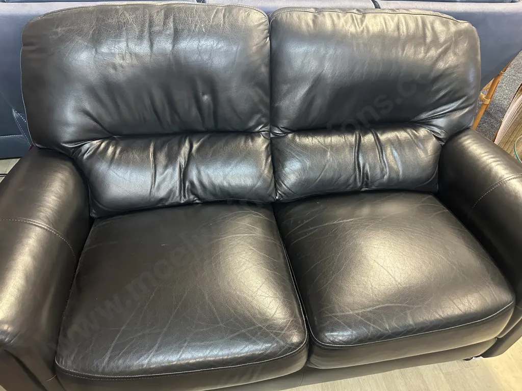 Black Leather KOVAC Ranfurly 2 Seater Sofa, Black Wooden Turned Front Feet Image 1++